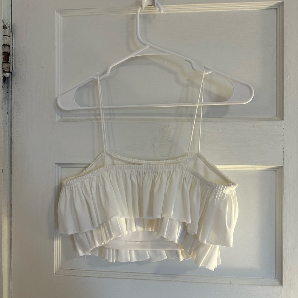 Zara White Ruffle Tank Top - Picture 2 of 3